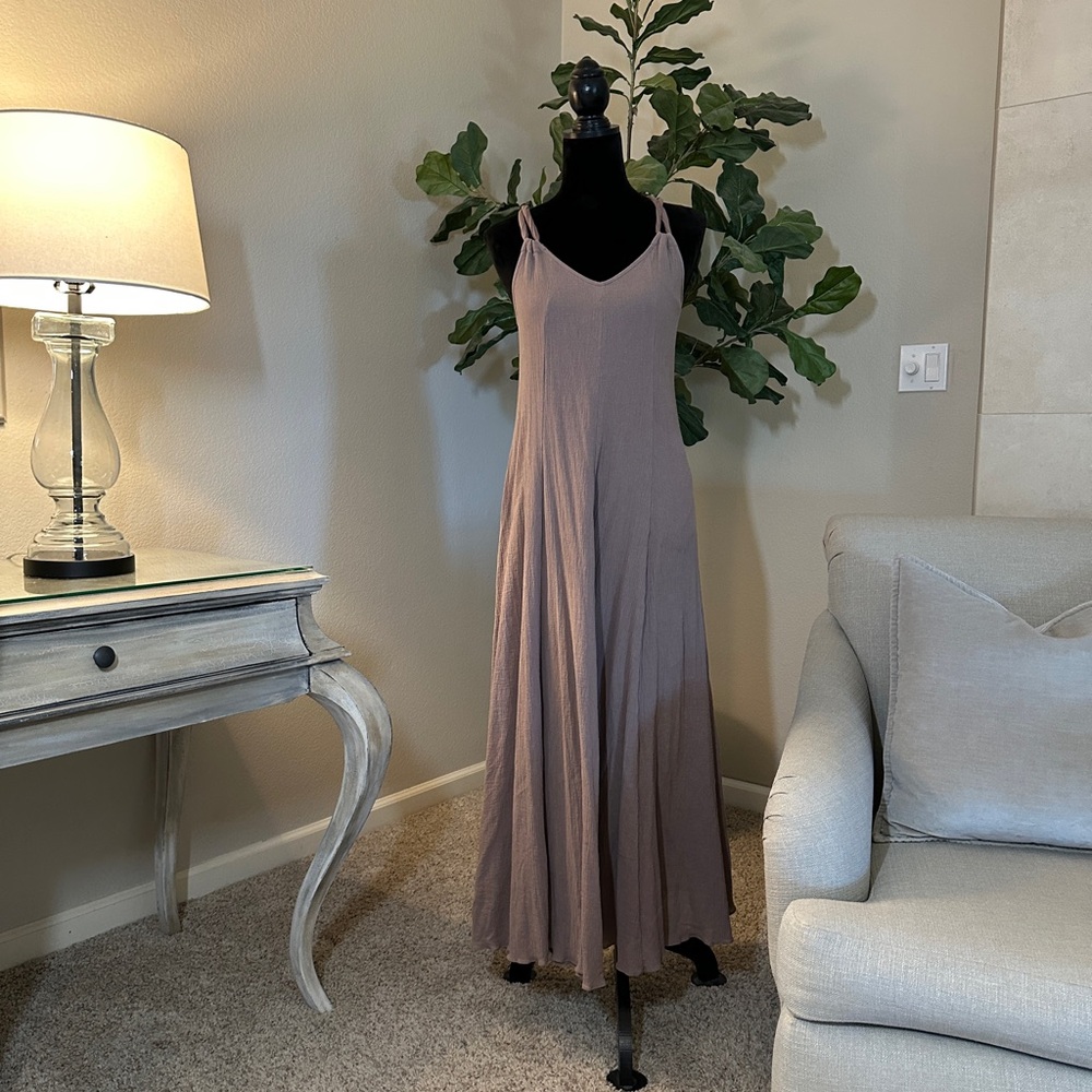 Garnet Hill Elegant Tan Maxi Dress